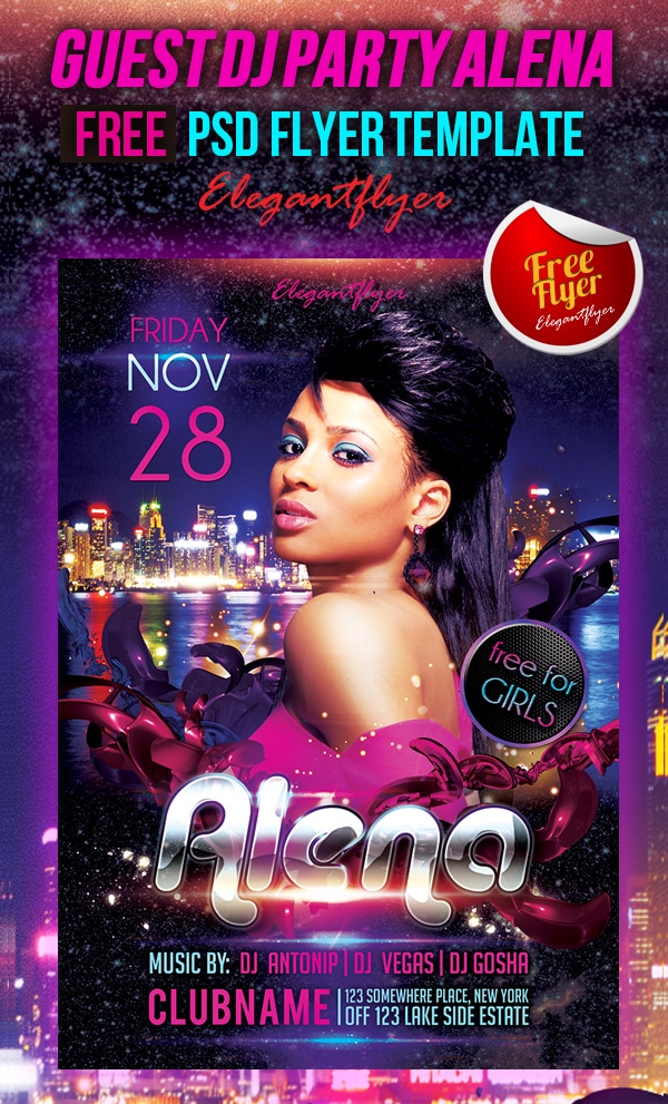Guest DJ Party Alena - Free Club and Party Flyer PSD