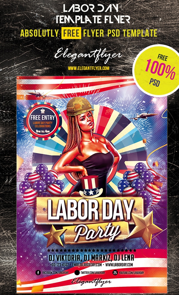 Labor Day – Club and Party Free Flyer Template PSD