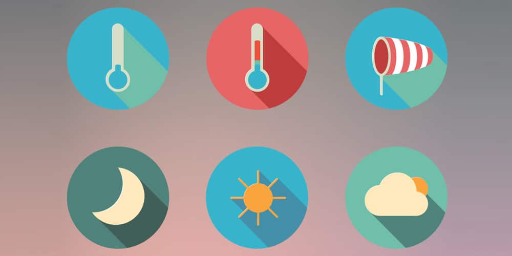 Long Shadow Flat Weather Icons PSD