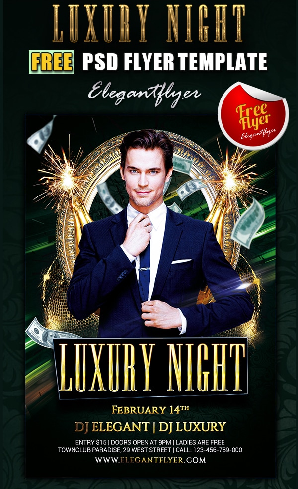 Luxury Night – Club and Party Free Flyer Template PSD