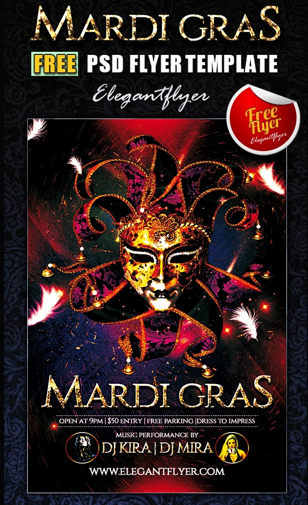 Mardi Gras – Club and Party Free Flyer Template PSD