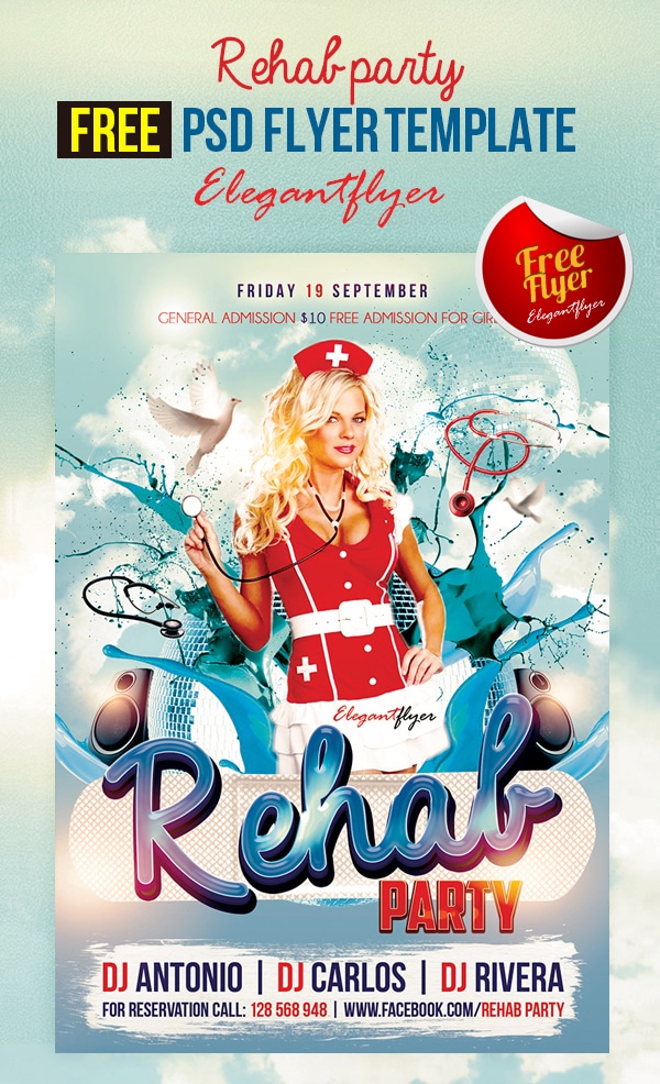Rehab Party – Free Club and Party Free Flyer Template PSD