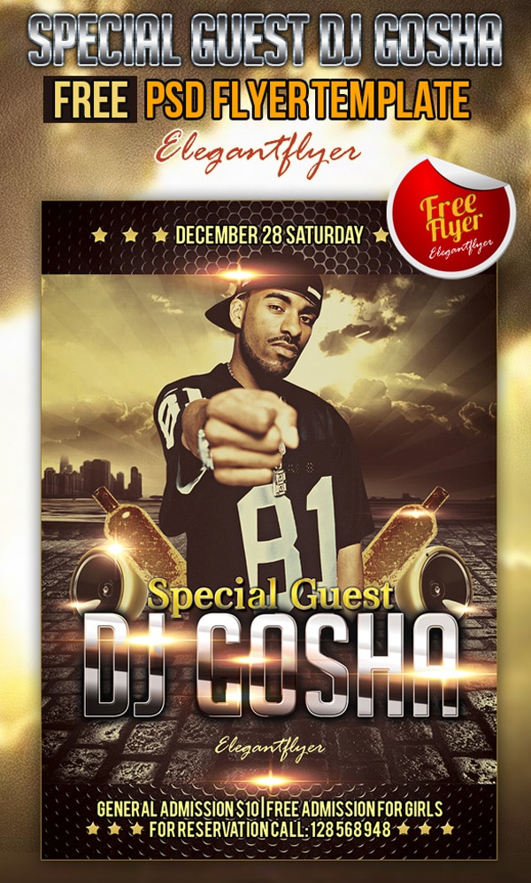 Special Guest Dj Gosha - Club and Party Free Flyer Template PSD