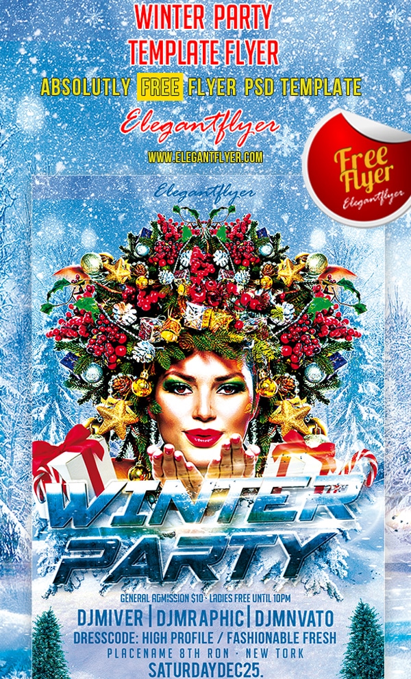 Winter Party – Club and Party Free Flyer Template PSD