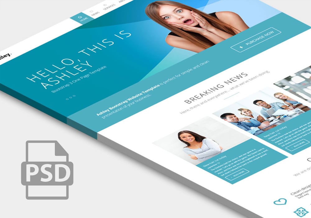 Ashley One page Free Web Template PSD