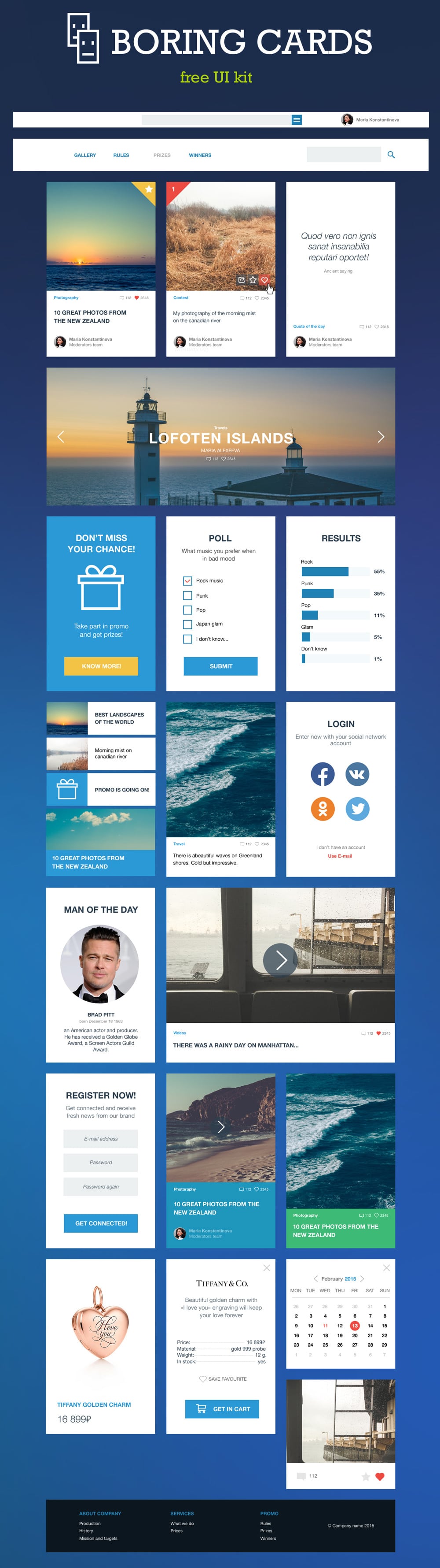 Boring Cards - Free UI Kit PSD