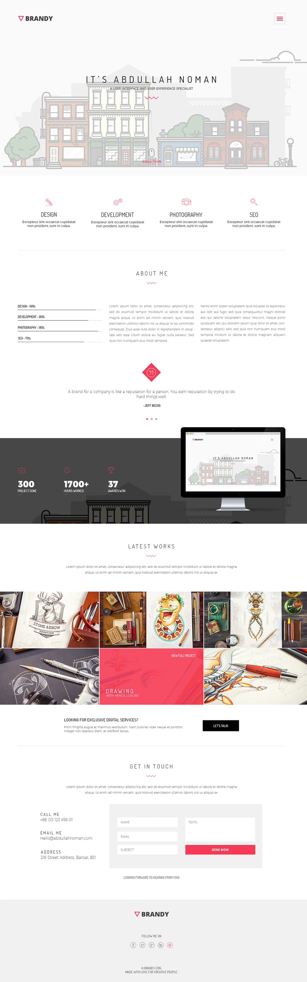 Brandy- Free Minimal Portfolio Template PSD & HTML