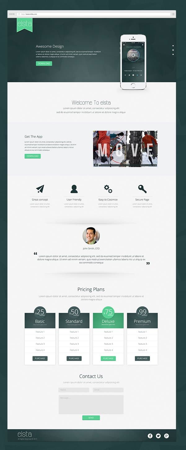 Elsta – Mobile Application Landing Page PSD