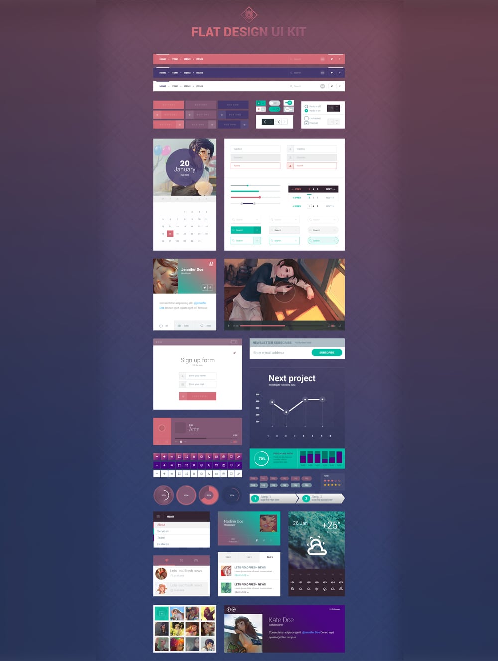 Flat Design UI kit PSD