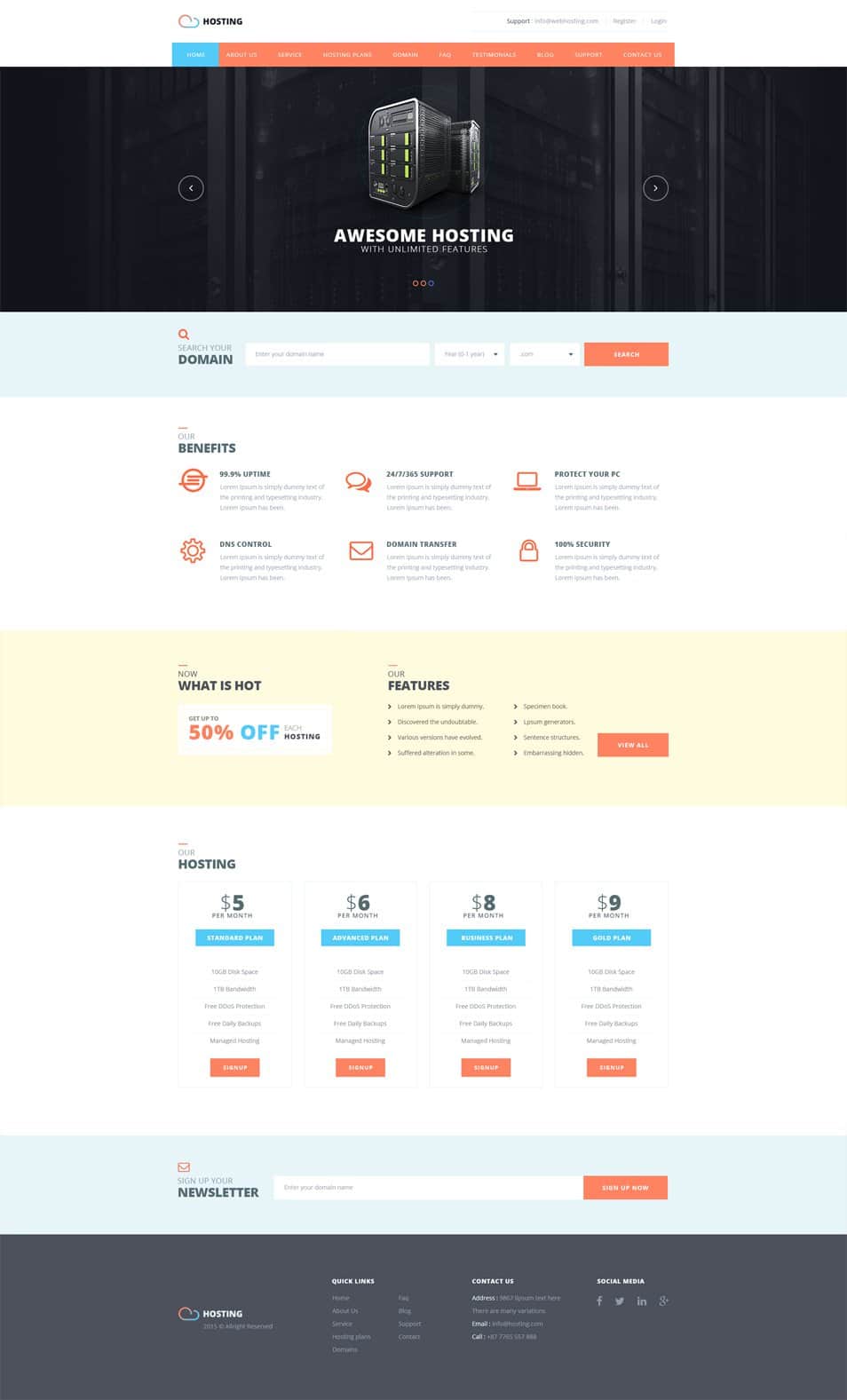 Free Hosting Web Template PSD