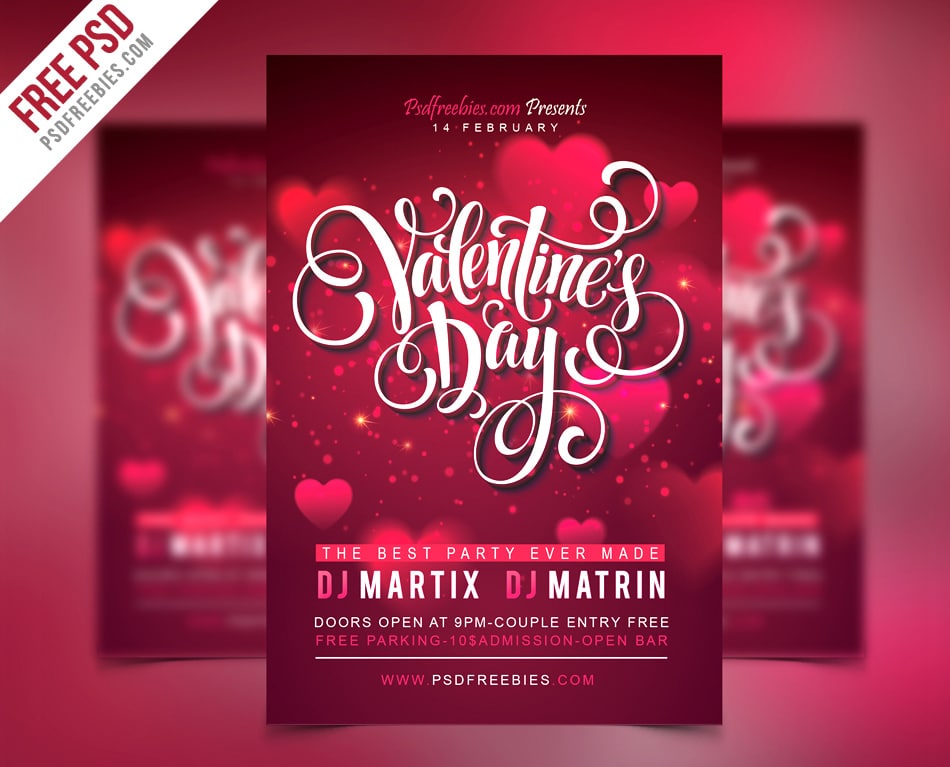 Free Valentines Party Flyer Template PSD