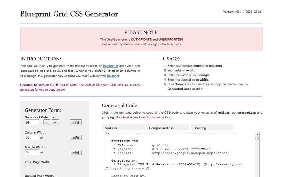 Blueprint Grid CSS Generator