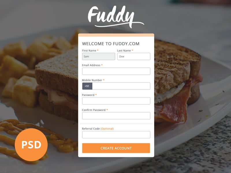 Free Register UI PSD