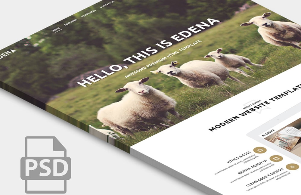 Edena - Free Website Template Home Page PSD