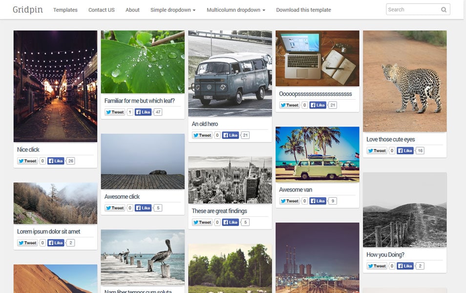 Grid Pin Responsive Masonry Photography Blogger Template