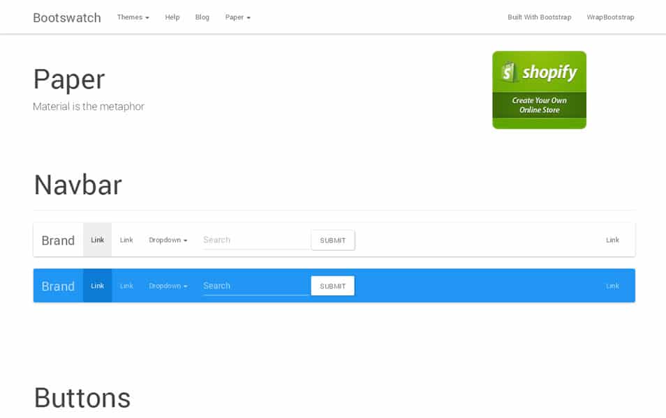Paper Bootswatch for Bootstrap