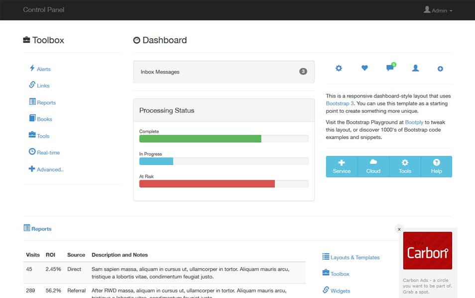 Bootply snippet - Bootstrap Bootstrap 3 Control Panel
