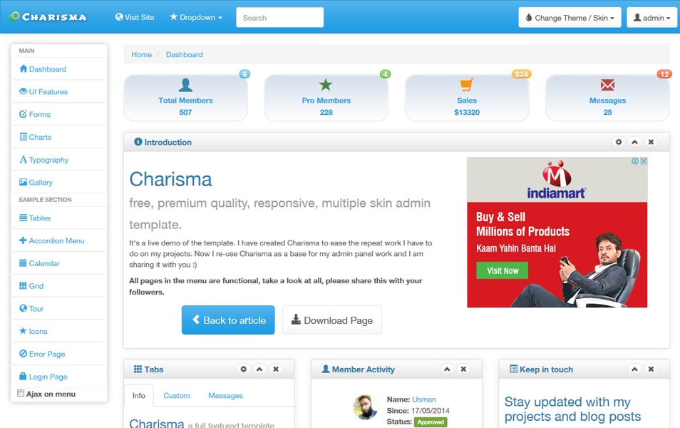 Charisma Responsive Multiple Skin Admin Template