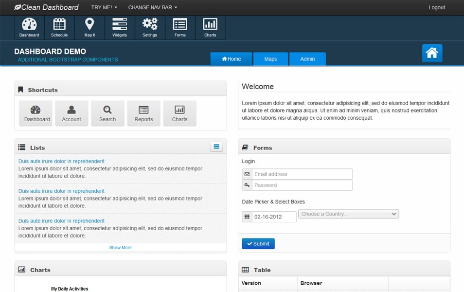 Clean Dashboard Responsive Bootstrap UI Theme