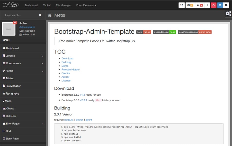 Metis - Twitter Bootstrap Admin Template