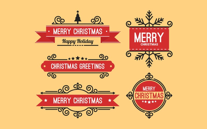 Christmas Greeting Red Labels Vector