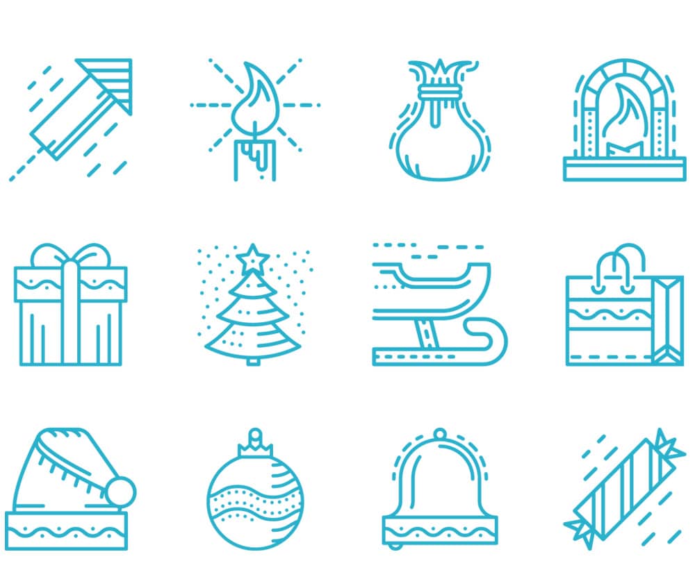 Merry Christmas and New Year Line Icons