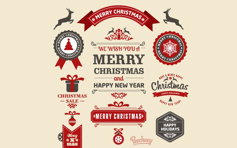 Vintage Christmas Sticker Vector