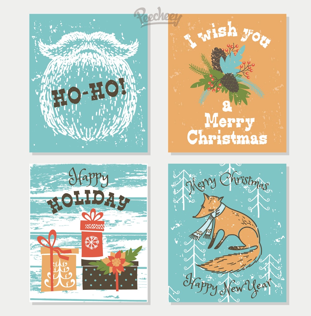 Merry Christmas and Happy New Year Greeting Cards