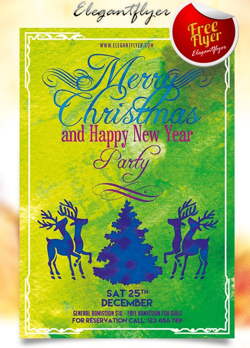 Merry Christmas and Happy New Year Party Flyer PSD
