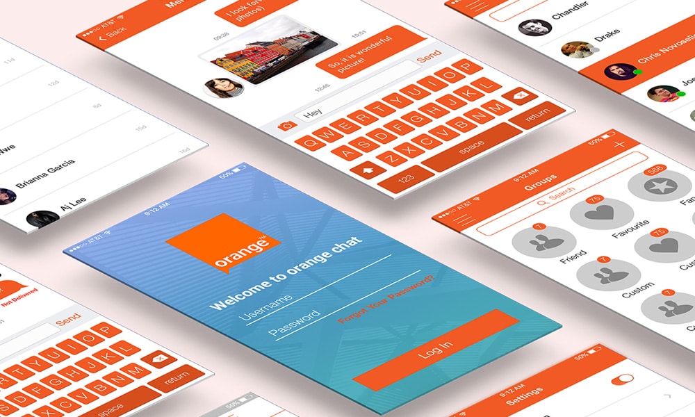 Orange Chat Free Mobile UI Kit PSD