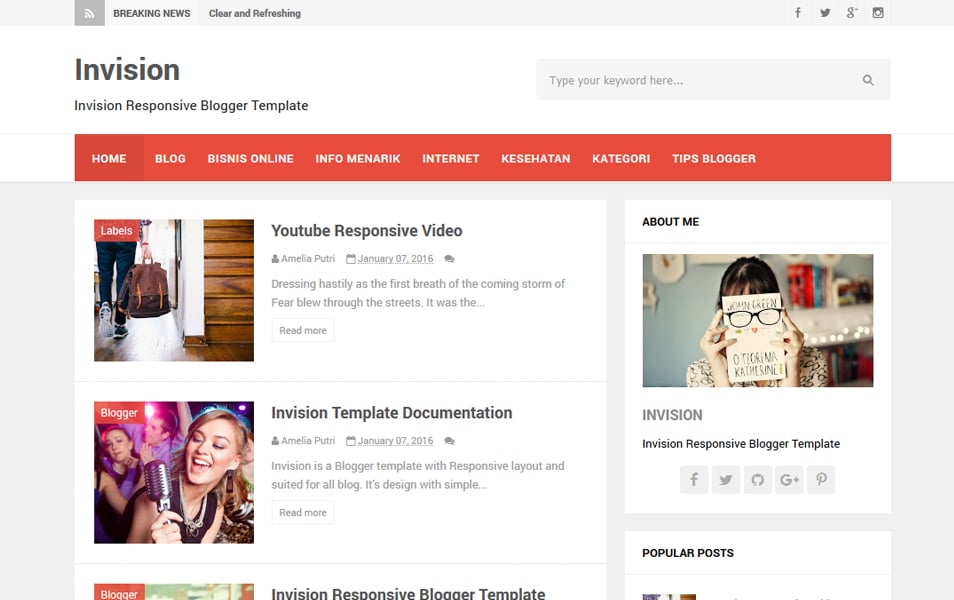 Invision Responsive Blogger Template
