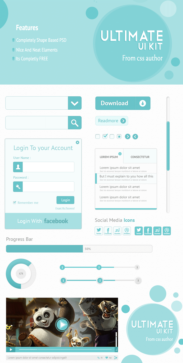 Download Free Ultimate UI Kit PSD from CSS Author - Freebie No: 46