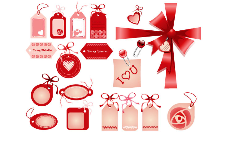 Love Badges, Ribbons, Bows in Red