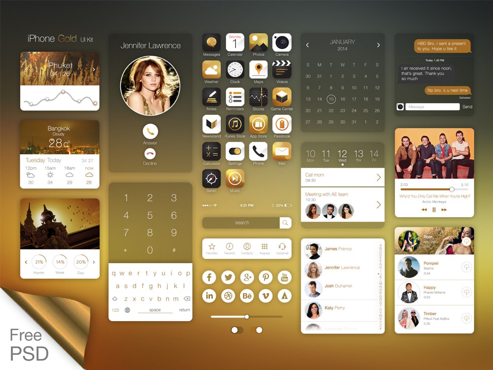 Iphone Gold Ui Kit PSD