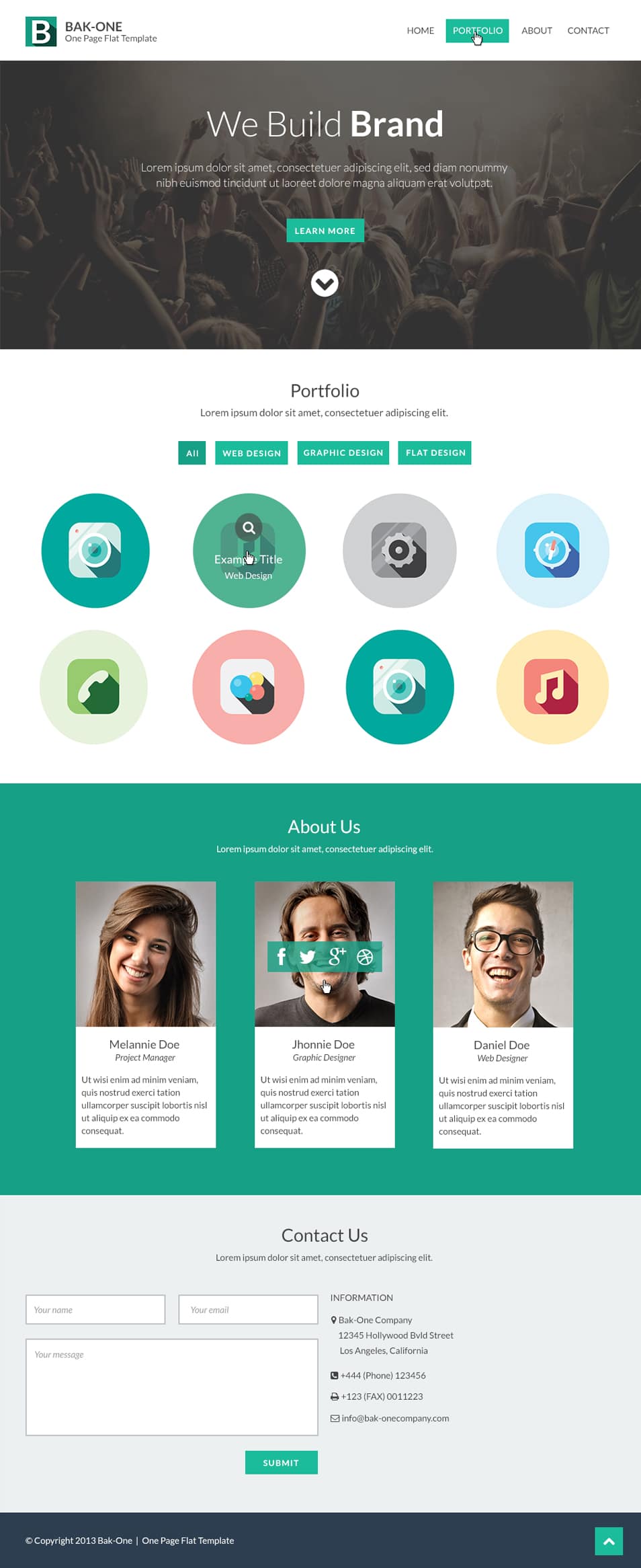 Free Flat Style Single Page Website Design Template PSD - cssauthor.com