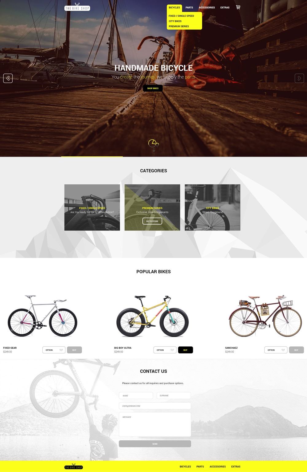 The Bike Shop - Free Home Page PSD