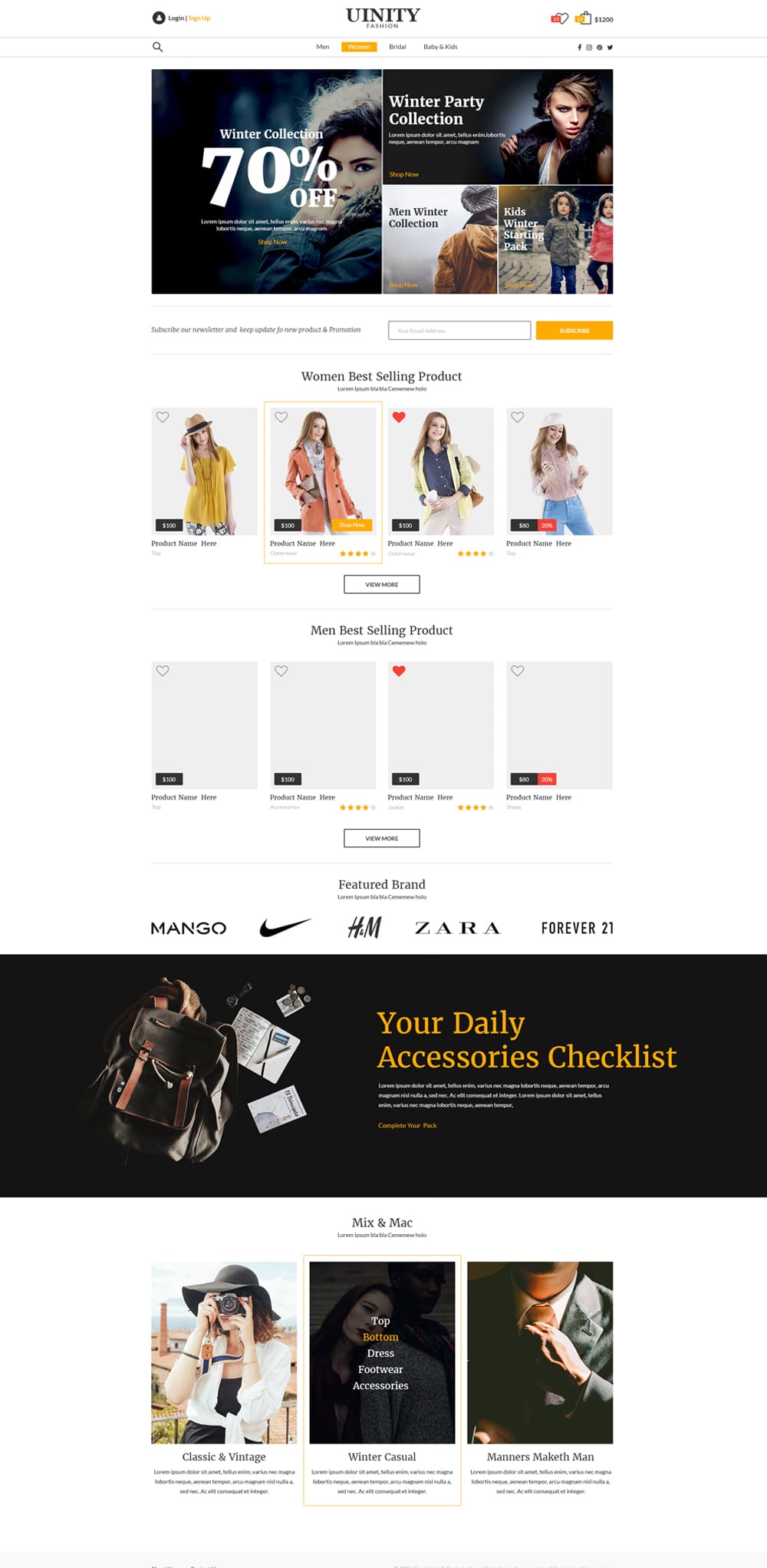Uinity Fashion Store Web Template PSD