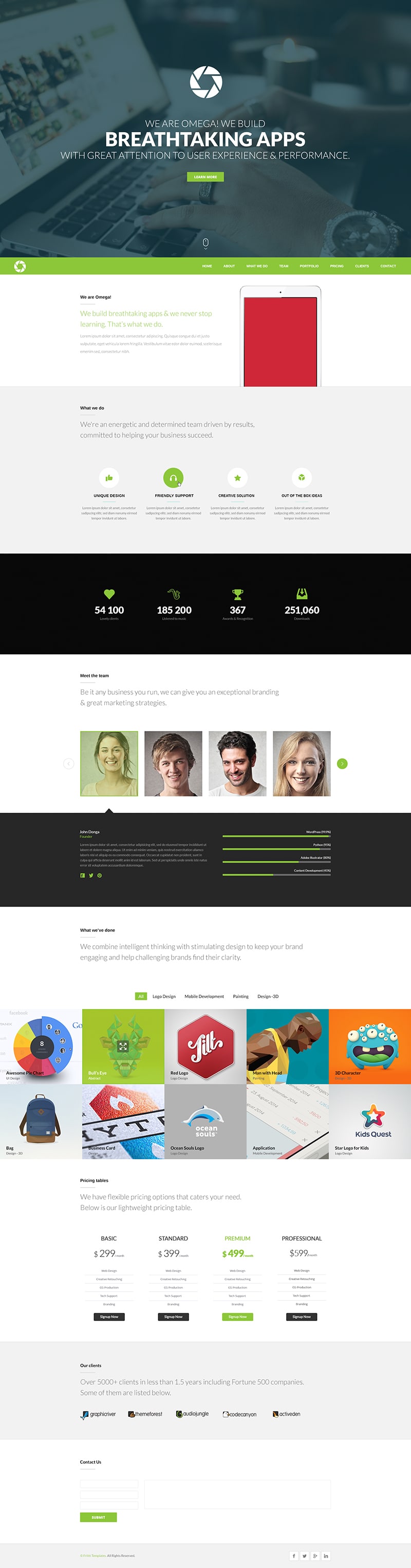 single page web template