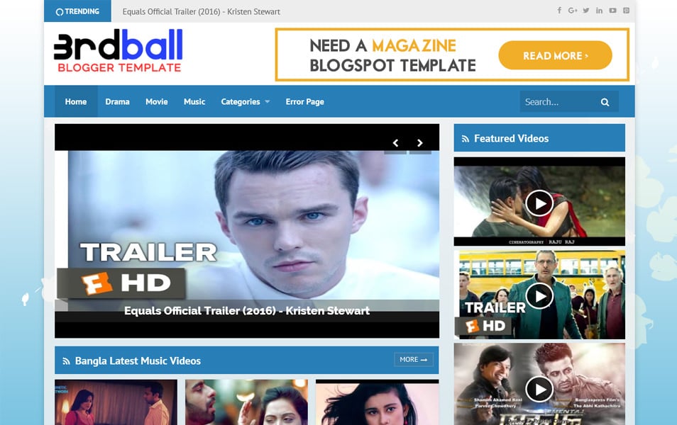 3rdball Responsive Video Blogger Template