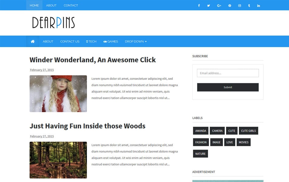 Dearpins Responsive Blogger Template