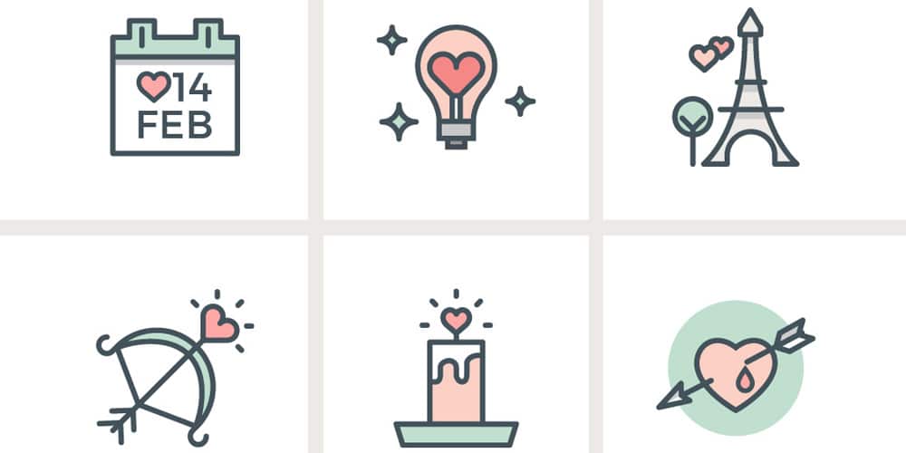Valentine’s Day Flat Line Icons