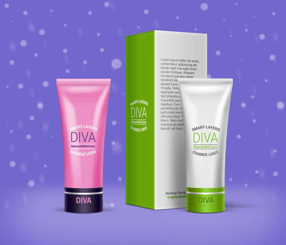 Cosmetic Cream Tube & Box Mockup