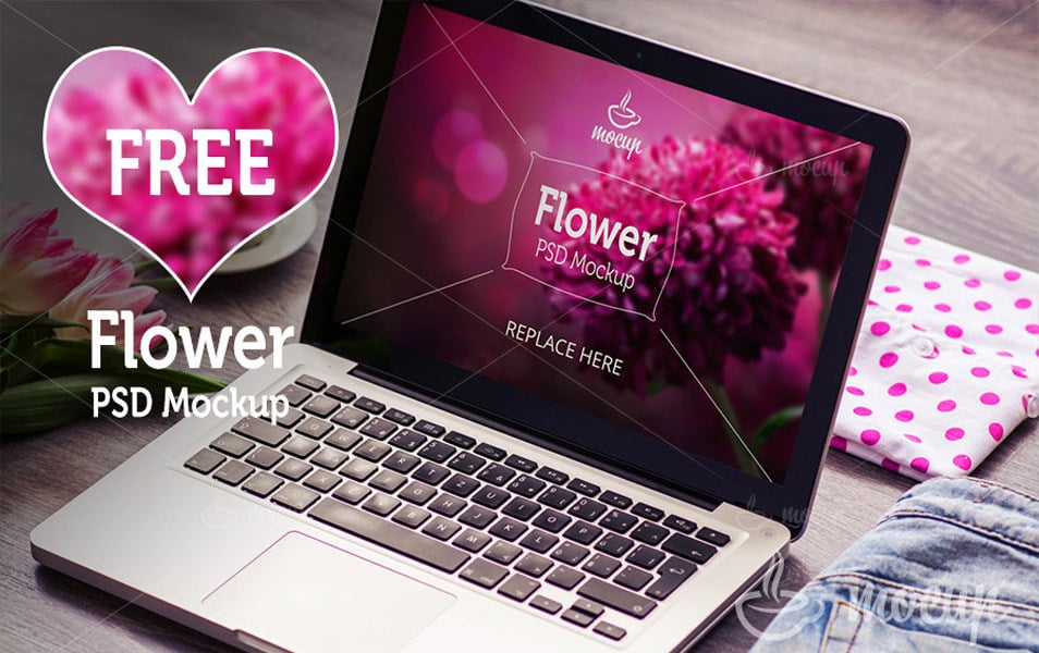 Free Macbook Pro PSD Mockup Flower