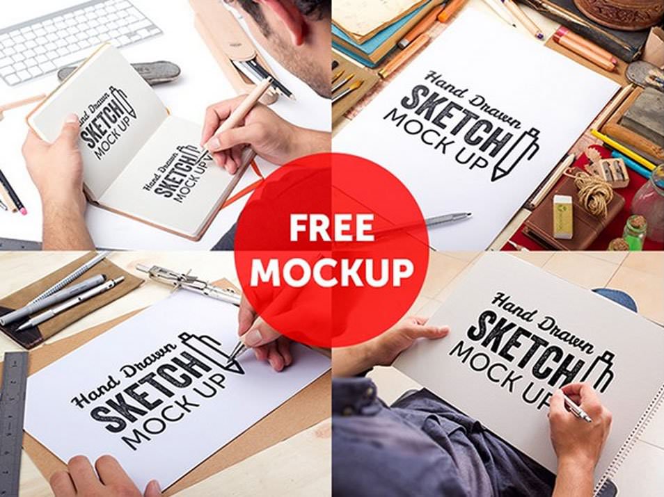 Hand Drawn Sketch Book Mockups PSD