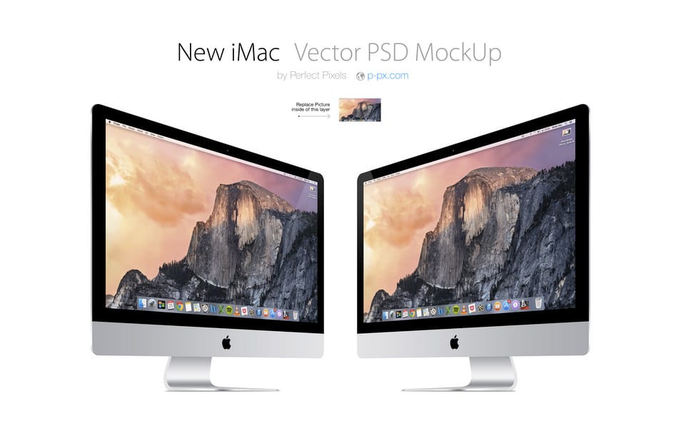 New iMac 3/4 Views Vector PSD Mockup