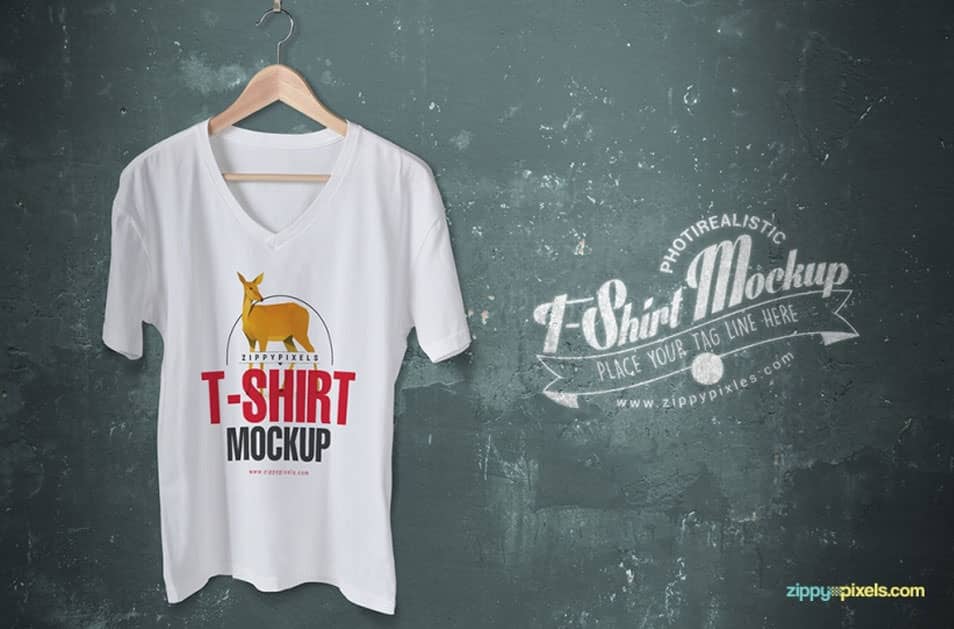 Trendy Free V-Neck T-Shirt Mockup