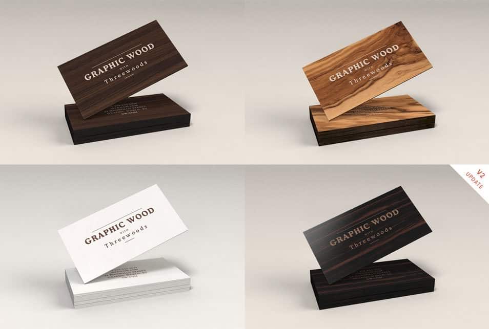 Wooden Business Cards MockUp