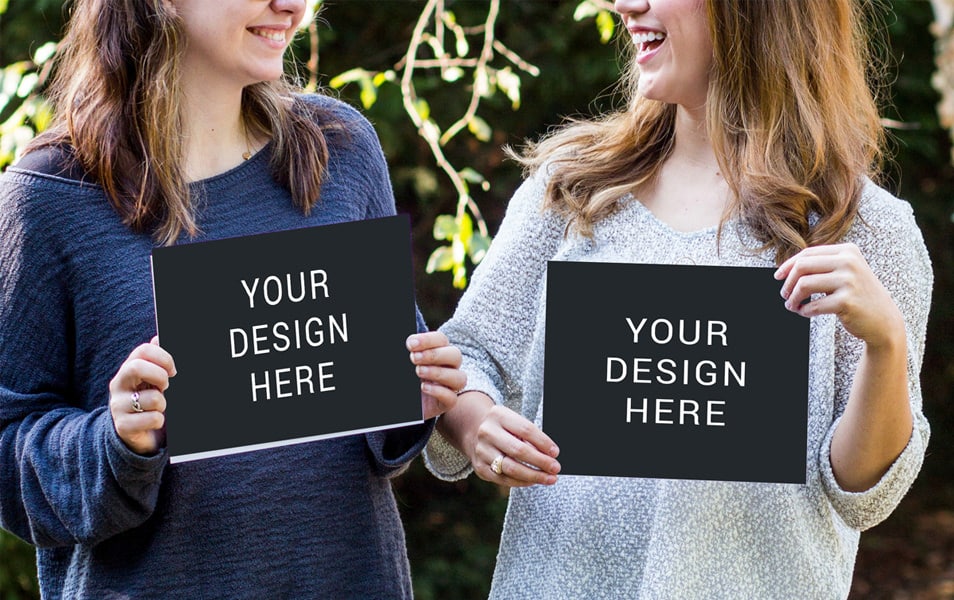 Girls Holding Poster Mockup