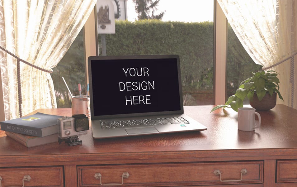Laptop On Desk Mockup