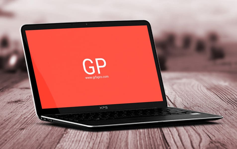 Laptop on Wood Mockup